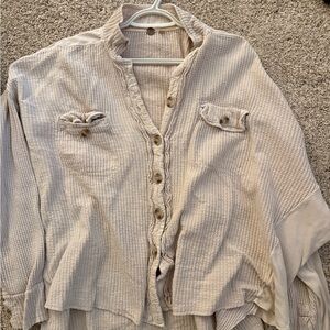Free People Cream Button Down Shirt
